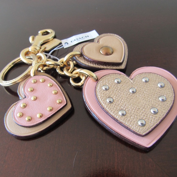 Coach Pink Heart Bag Leather Key Ring Chain Charm - Picture 3 of 6